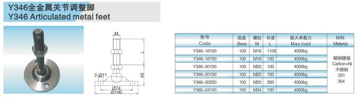 Stainless steel articulated feet adjustable feet level feet conveyor components