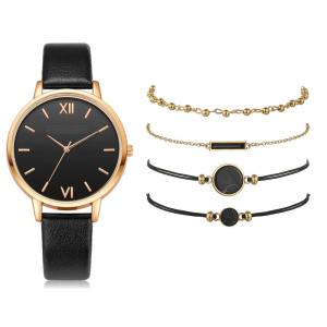 Quality 3ATM Ladies Watch Gift Set 34mm Black Women Leather Strap Watch wholesale