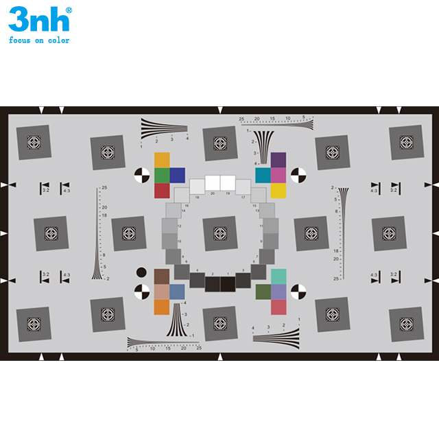 SineImage Extended ISO 12233:2014 E-SFR chart with 16 color patches and 16:9 aspect ratio for HDTV