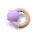 FDA Silicone Baby Wooden Teething Ring Rattle Ball Wooden Animal Teether
