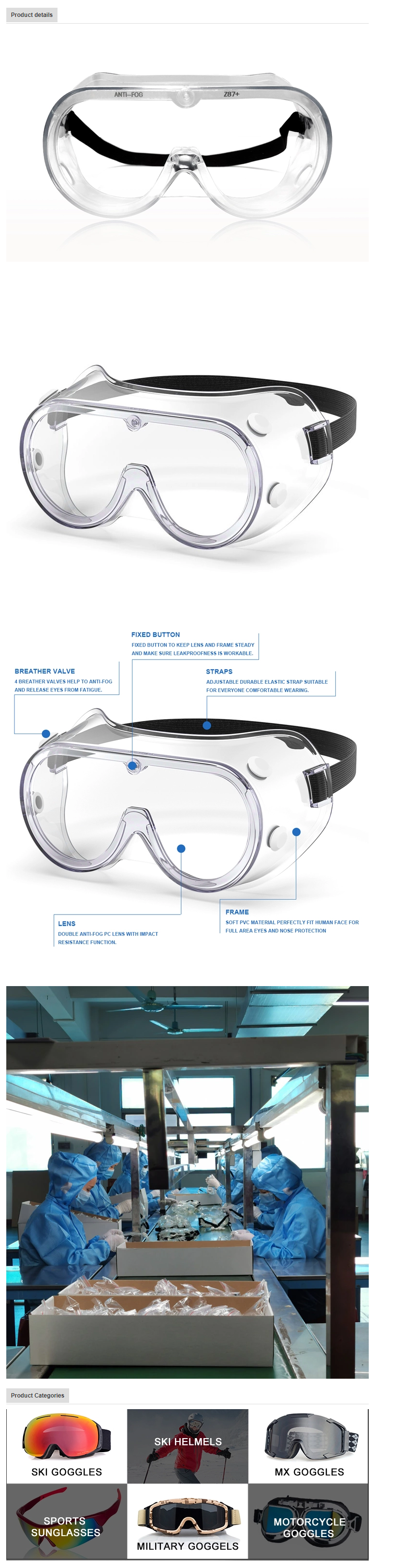 Wholesale Safety Goggles Anti-fog Anti-Virus High Impact Medical Protective Goggles