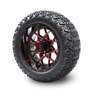 Quality Golf Cart 14 Inch Red/Glossy Black Wheels And 22 Inch Tires Combo wholesale