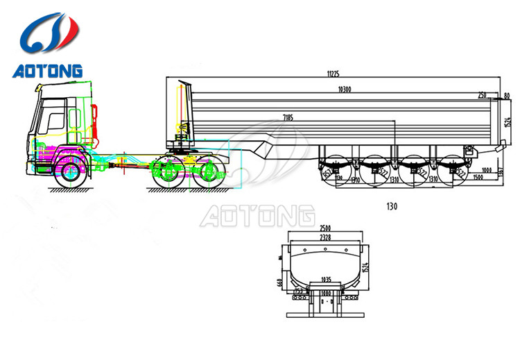 U Shape Rear Tipper Trailer to Kenya with 11.00r20/12r22.5 Tire Size and Fuwa Axle