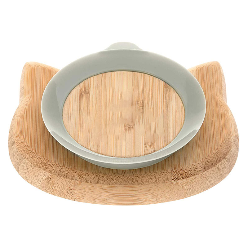 Customized Logo Cute Bear Fall-Resistant Bamboo Bowl With Feeding Spoon Silicone Base