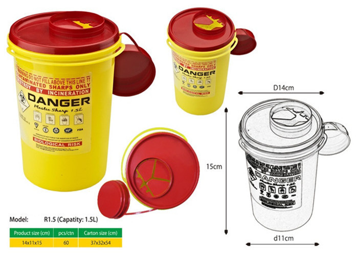 1.5 Litre Sharps disposal container, Sliding Lid, Red,Sharps Container | WinnerCare