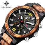 Men Alloy Buckle Round Glass Wood Chronograph Watch