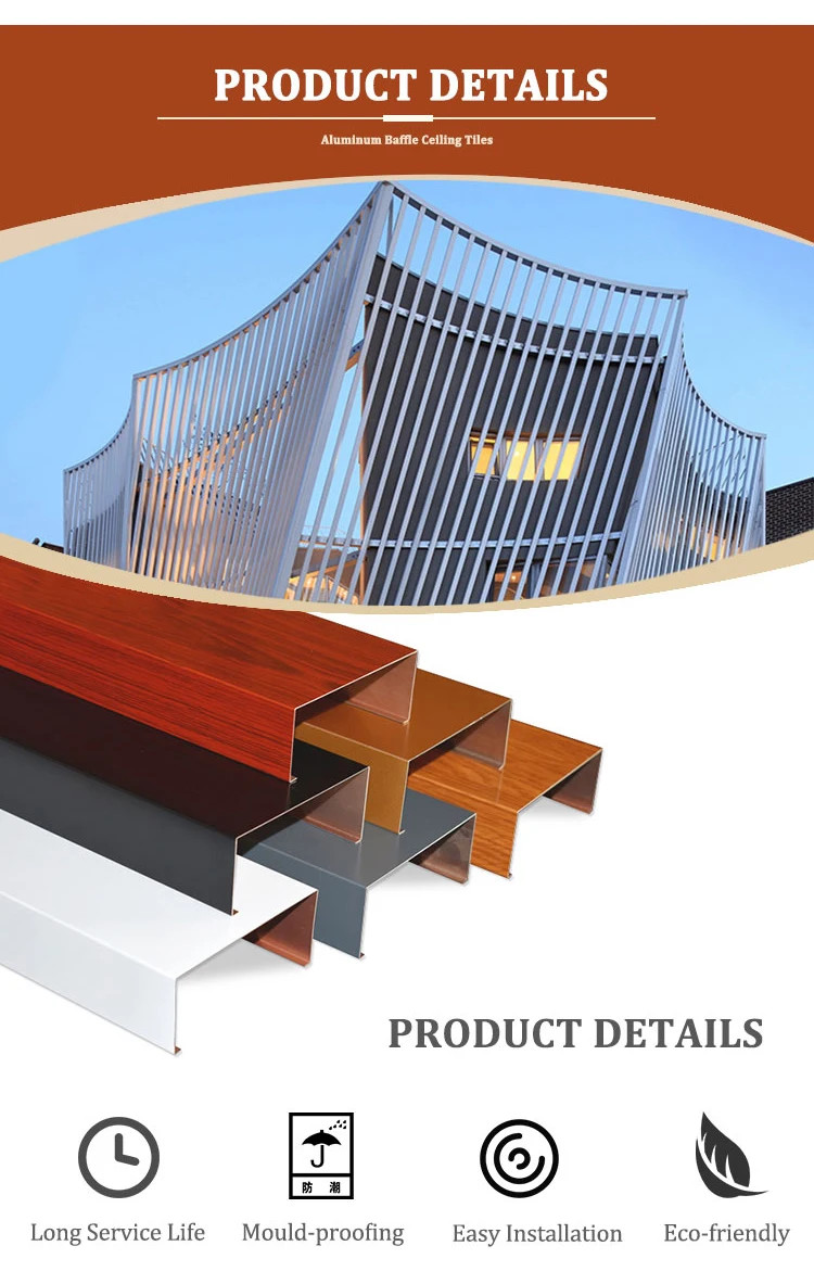 Interior Decor Slat Ceiling Panels U Tube Customized Alum Strip Ceiling
