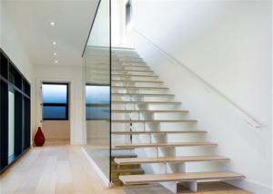 Quality Interior Glass Straight Flight Staircase With Wrought Iron Or Stainless Steel wholesale