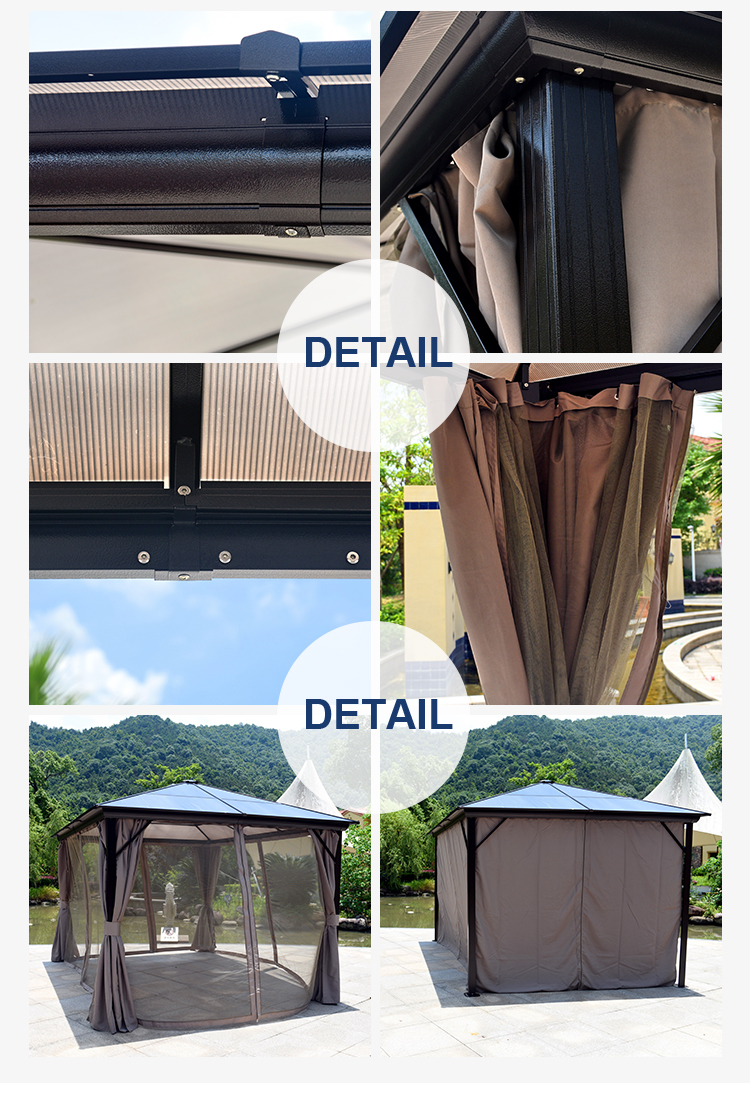 Solid 3*4 Aluminium Garden Polycarbonate Roof Gazebo