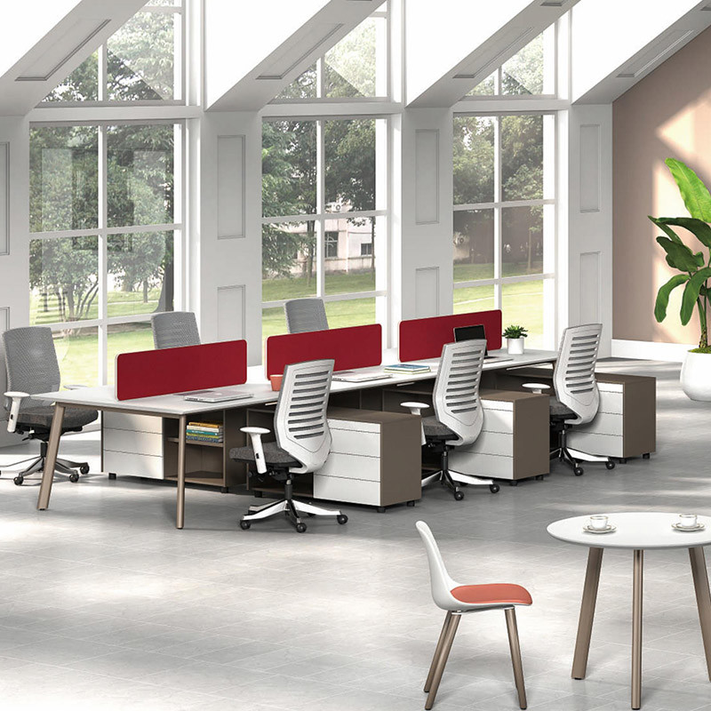Open Office Cubicle Workstation 8 Set Red Wooden 8 Person Office Workstation