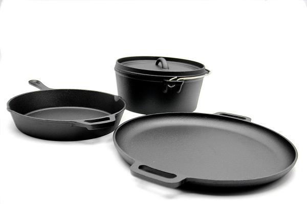 Cast Iron Frying Pan,Grill Pan , dutch oven 3 Piece-set Pre Seasoned for all