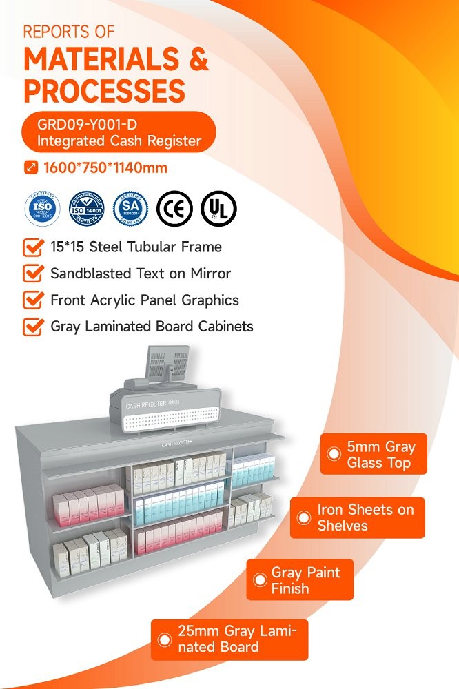 GDR09-Y001-D Retail Display Counter with 5mm Gray Glass and Lockable Drawer Fronts for Mall Booths
