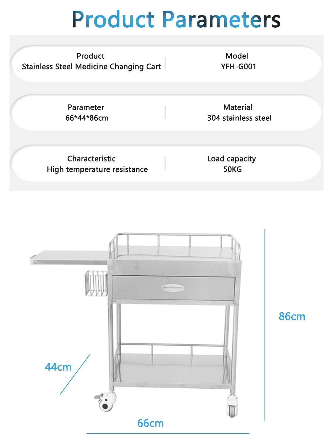 High Quality Hospital Clinic Surgical Cart Stainless Steel Medication Changing Cart