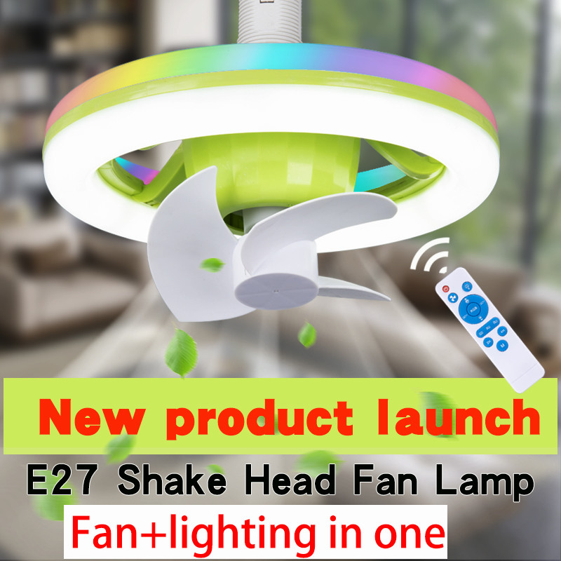 Ceiling Fan E27 Socket Light With Remote Adjustable Smart LED Fan RGB