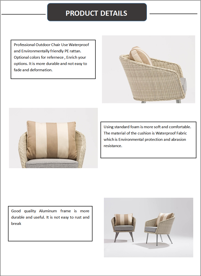 Luxury Wicker Garden Furniture Modern Patio Furniture Aluminum Frame Rattan Outdoor Sofa Chair