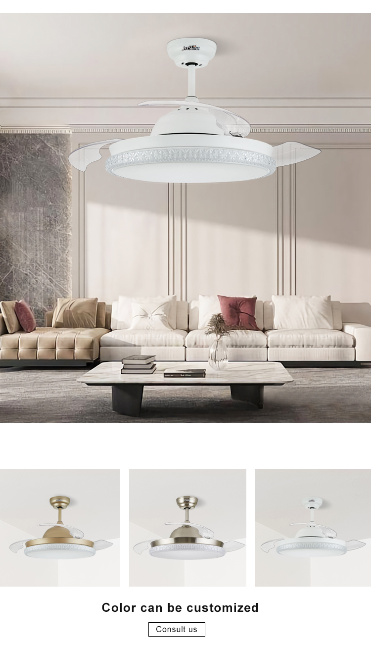 1stshine LED Ceiling Fan Pure Copper Motor Bright LED Soft Lighting Standard Wind Type