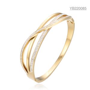 Quality Stainless 18k Gold Plated Jewelry Triple Overlapping Rhinestone Bangle Bracelet wholesale