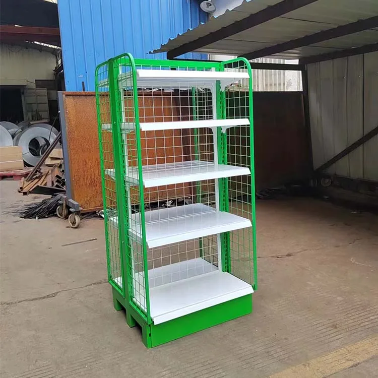 Factory Custom Green Double Sided Mesh Back Shelving Mesh Gondola Shelving with Side Mesh