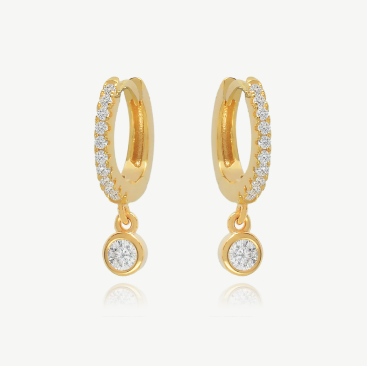 18K Gold Plated S925 Silver Tiny Huggies Single Bezel Stone Hoops Earrings for Women