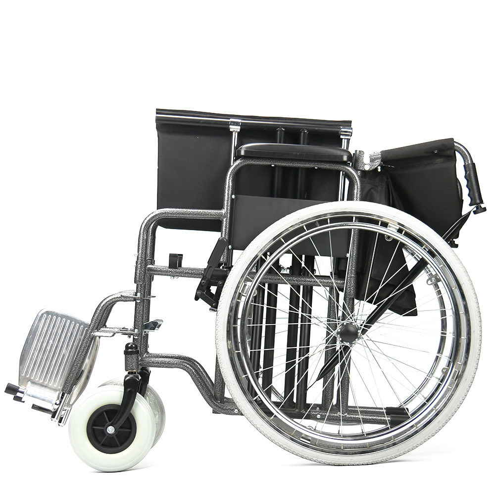 8 Inch Front Wheel Folding Steel Wheelchair Obesity Large Body Weight 51cm Sitting Height