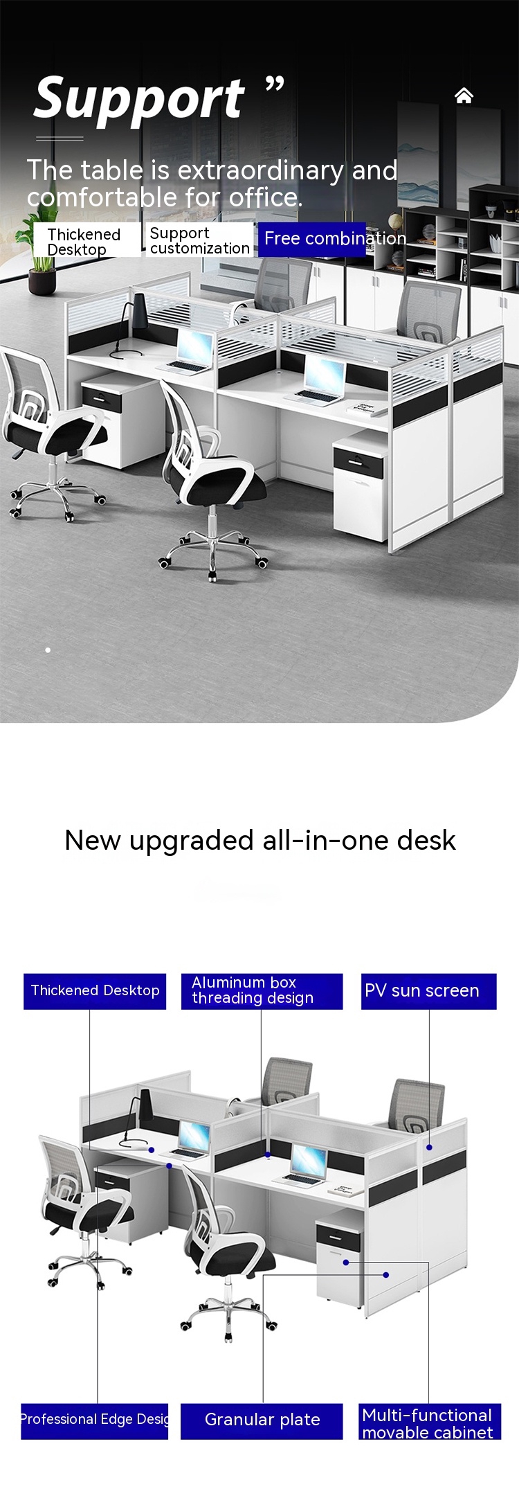 Modernity in Office Furniture Four Staff Desk and Chair Combination for Simple Workplace