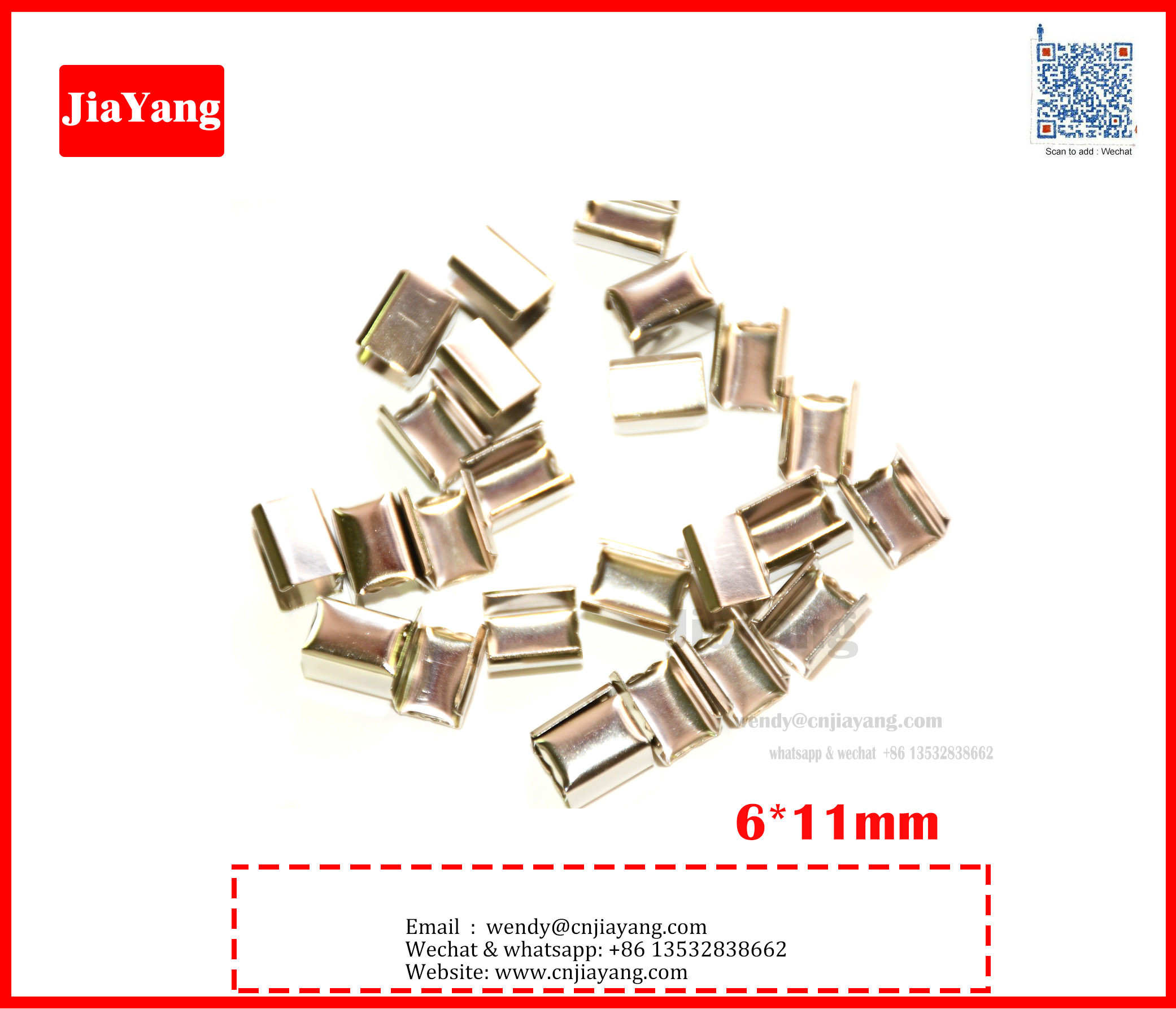 Jiayang 6X11 iron cheap metal crimps for lanyard for sale