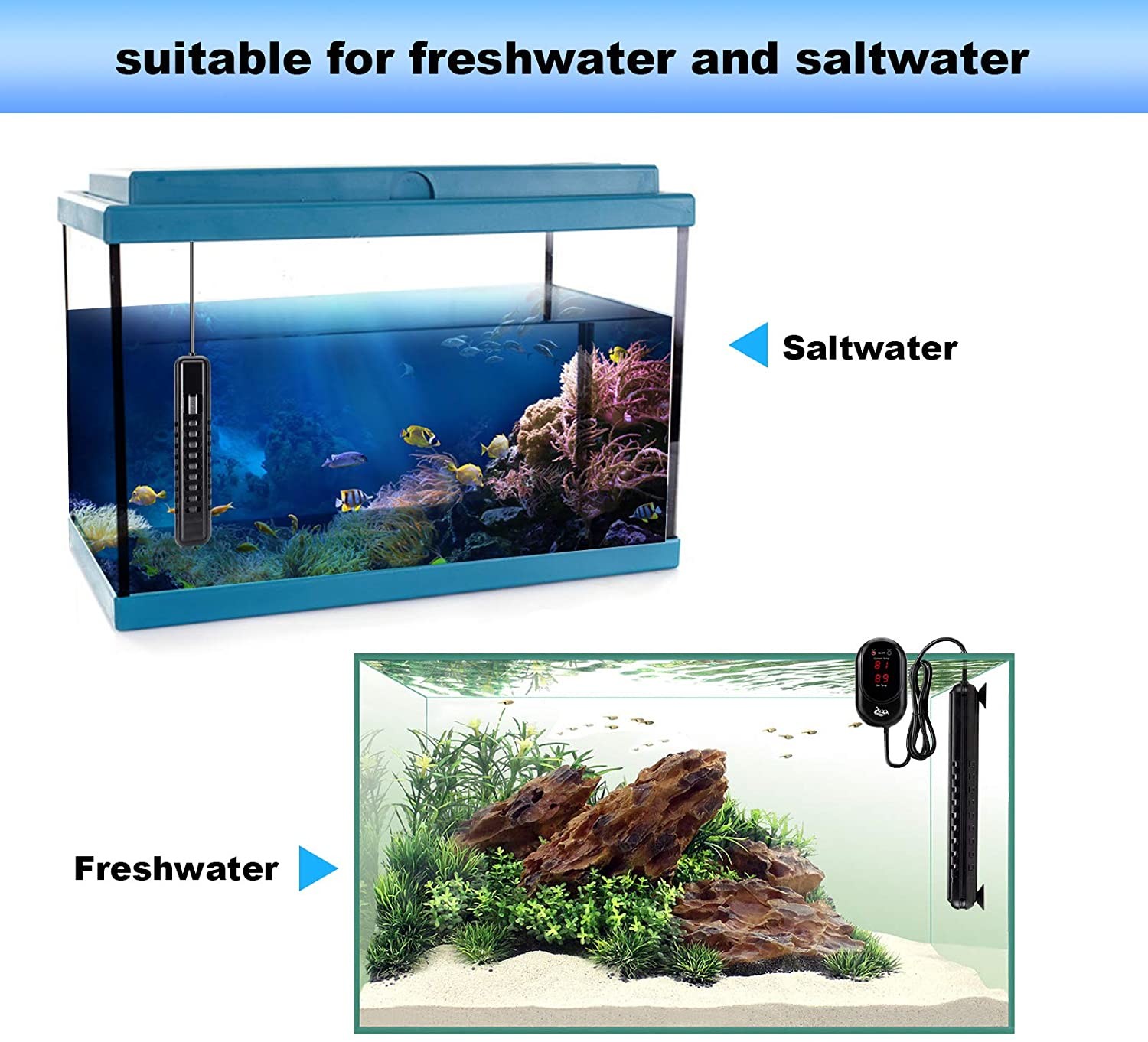Temperature Controller Submersible Aquarium Heater Rectangle For 95gal Tank