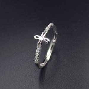 Quality Artistic Cross Shape Sterling Silver Cubic Zirconia Solitaire Ring 925 For Wedding wholesale