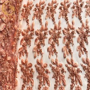 Quality French Beaded Embroidered Tulle Lace Fabric Handwork Glitter For Party Dress wholesale