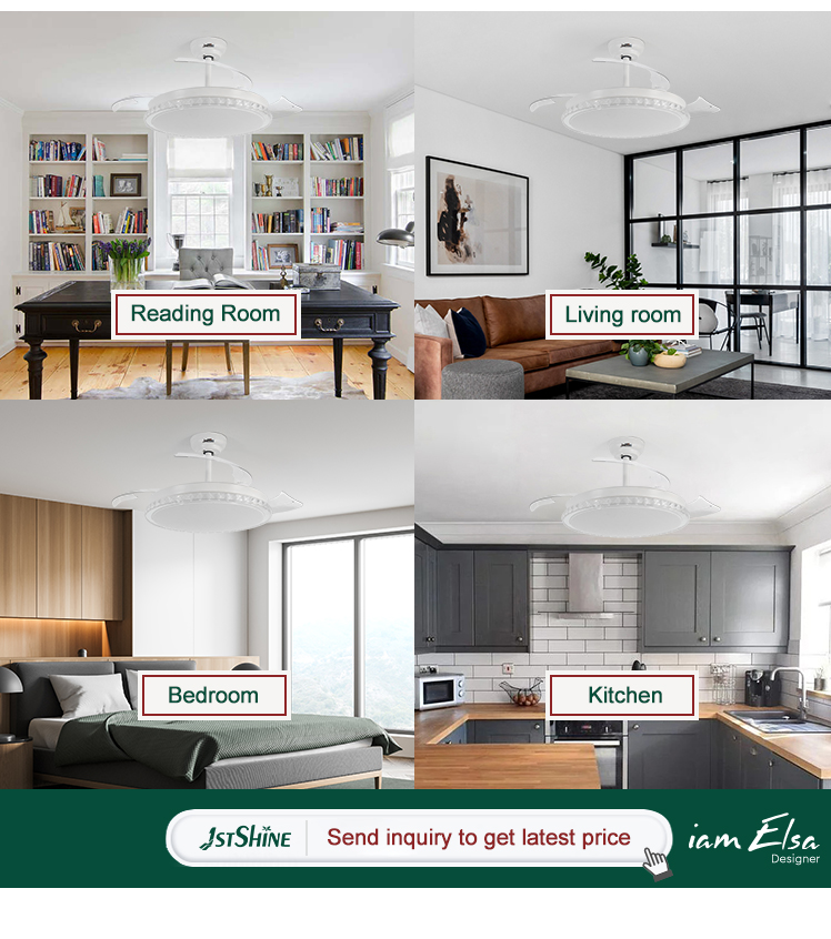 110-240V/50Hz-60Hz LED Ceiling Fan with Retractable Blades 10- and Space-Saving Design