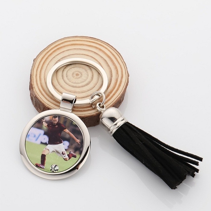 Blank Sublimation Round Keyring Ornament With Tassel Lovers Gifts Creative Metal Keyring