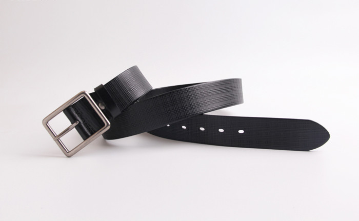 Black 3.8cm Mens Casual Leather Belt With Square Pin Buckle
