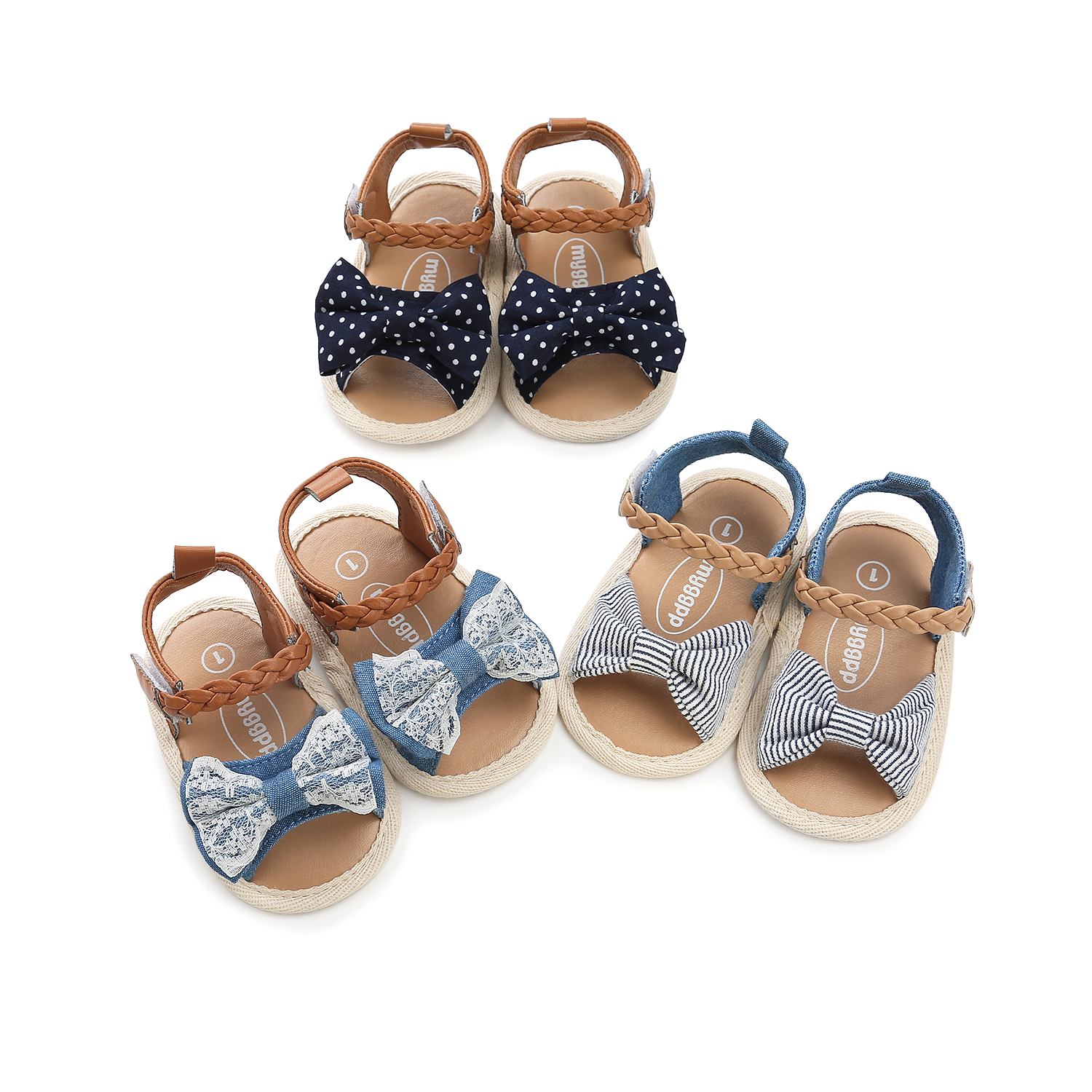 New fashion Cotton and PU Anti-slip sole princess dress infant crib Baby girl sandals