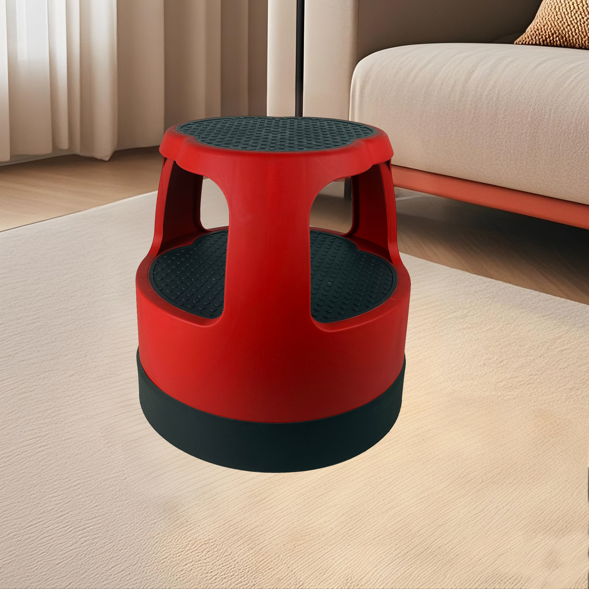 Customizable Color Round Step Stool with Retractable Casters - Non-Slip Surface