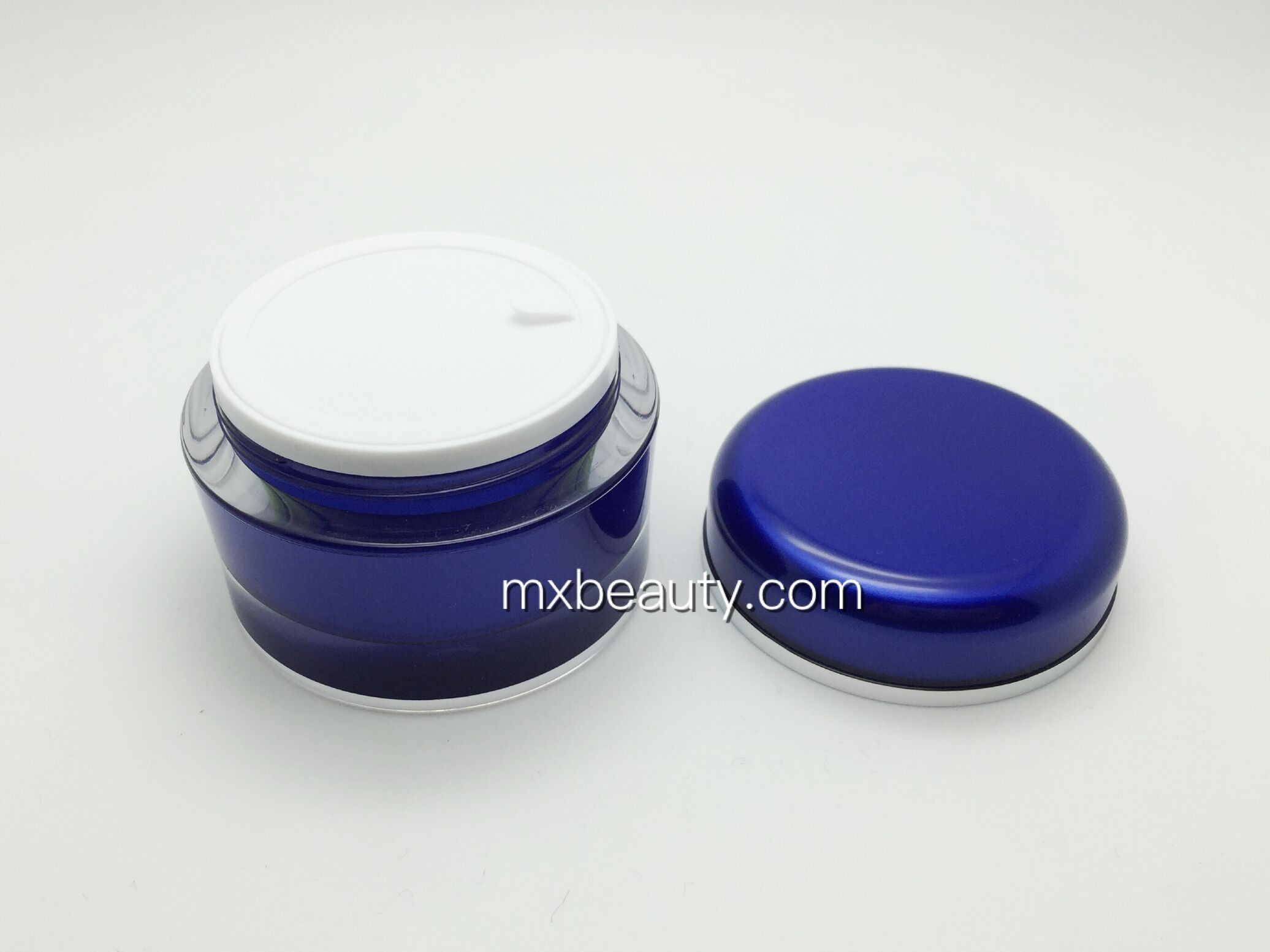 high quality classic pmma acrylic cream jar dark blue UV coating with hot stamping silver ring plastic cosmetic bottle