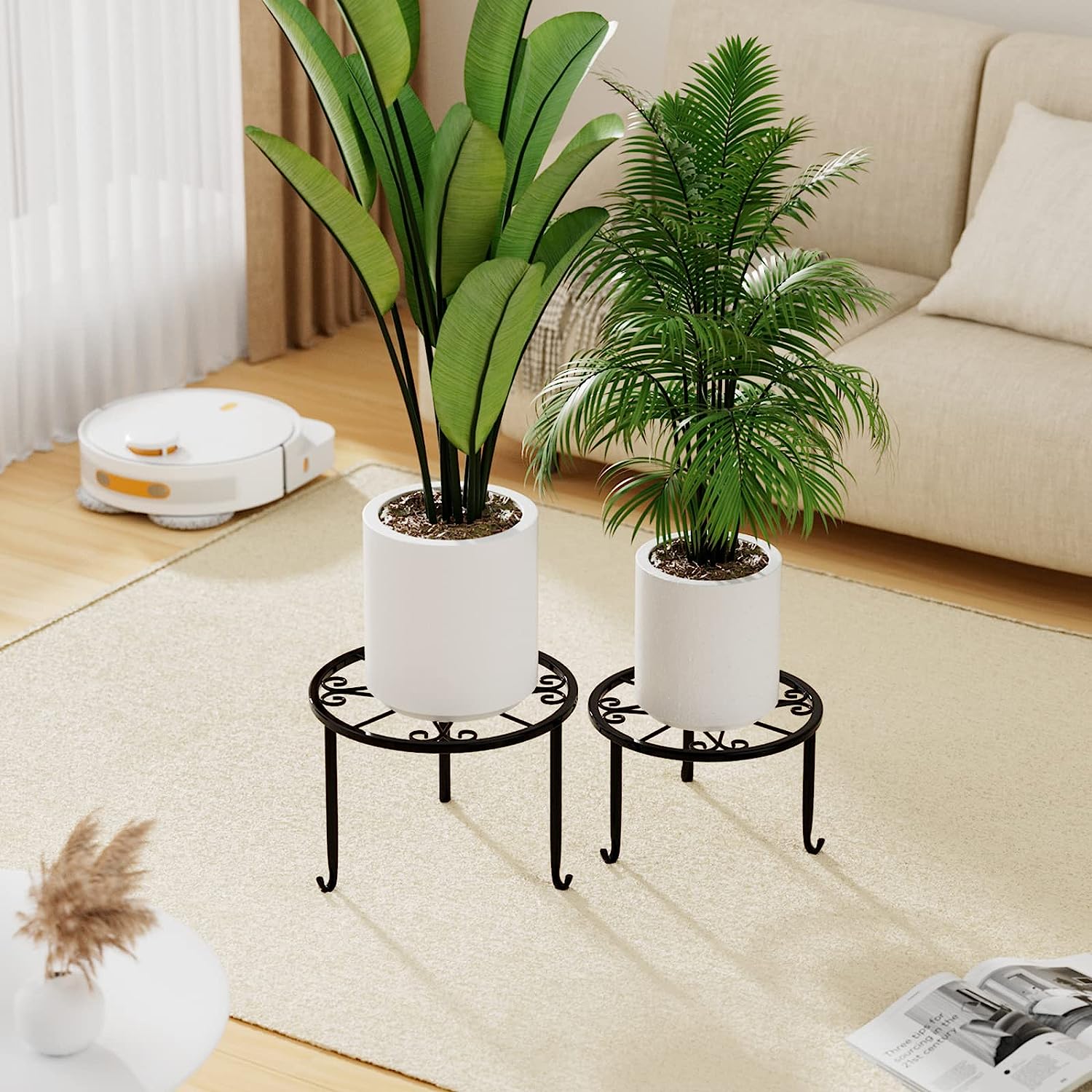 Powder Coated Iron Plant Shelf Heavy Duty Round Rack for Outdoor and Indoor Plants Ideal