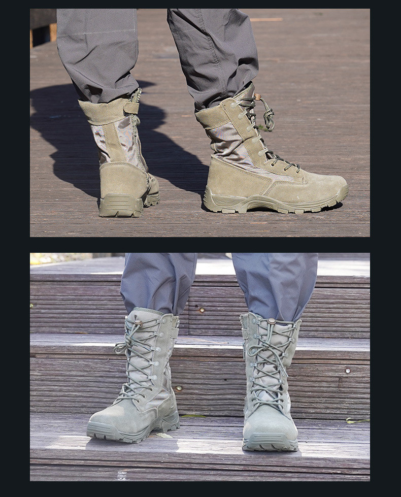 Non-slip Rubber Sole Combat Boots Oxford Cloth Material For Security Work In Green