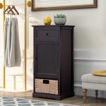 Retro Style Black 15.7”W Livingroom End Table With Paper Rope Basket