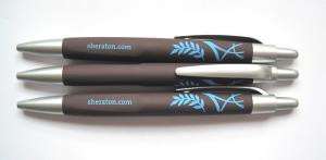 Quality rubber sprayed Sheraton hotel plastic ball pen wholesale