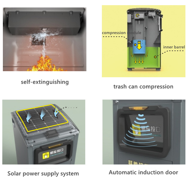 Solar Powered 168L 120L 80L Smart Garbage Bins