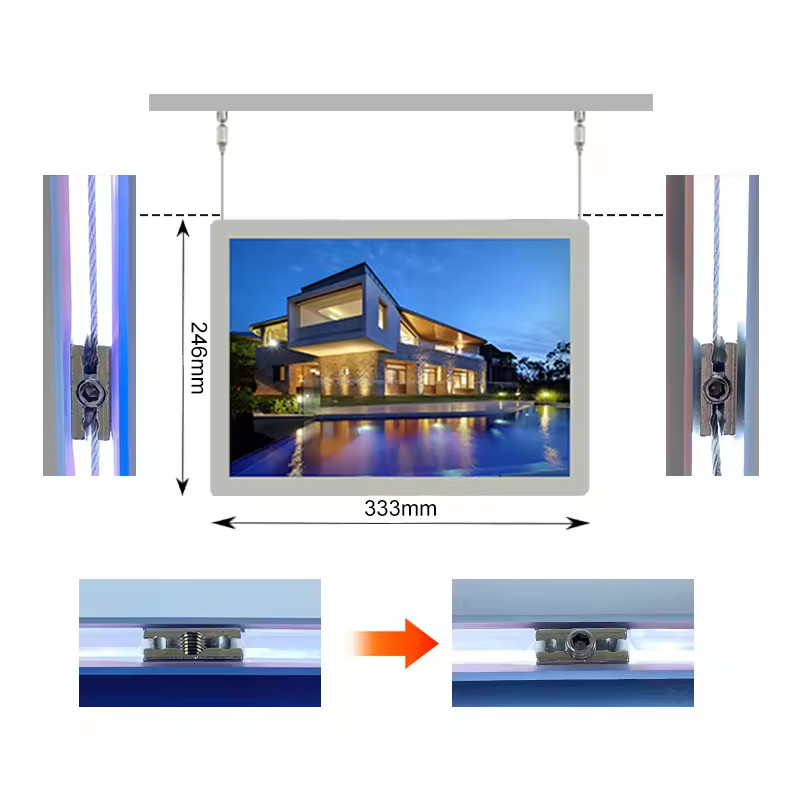 Horizontal Hanging Crystal Light Box 210 X 297mm Slim LED Sign Board Display Panel
