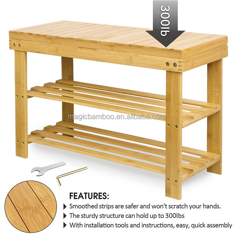 Other Home Storage Shoe Rack Storage Bench Bamboo Organizer with Storage Drawer on Top