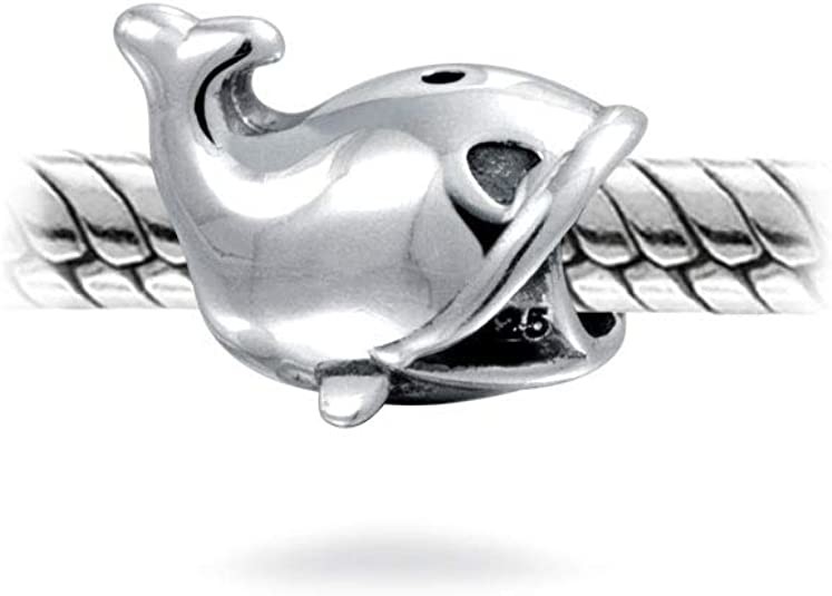 Nautical Fishing Ocean Sea Whale Charm Bead For Women For Teen Oxidized .925 Sterling Silver Fits European Bracelet