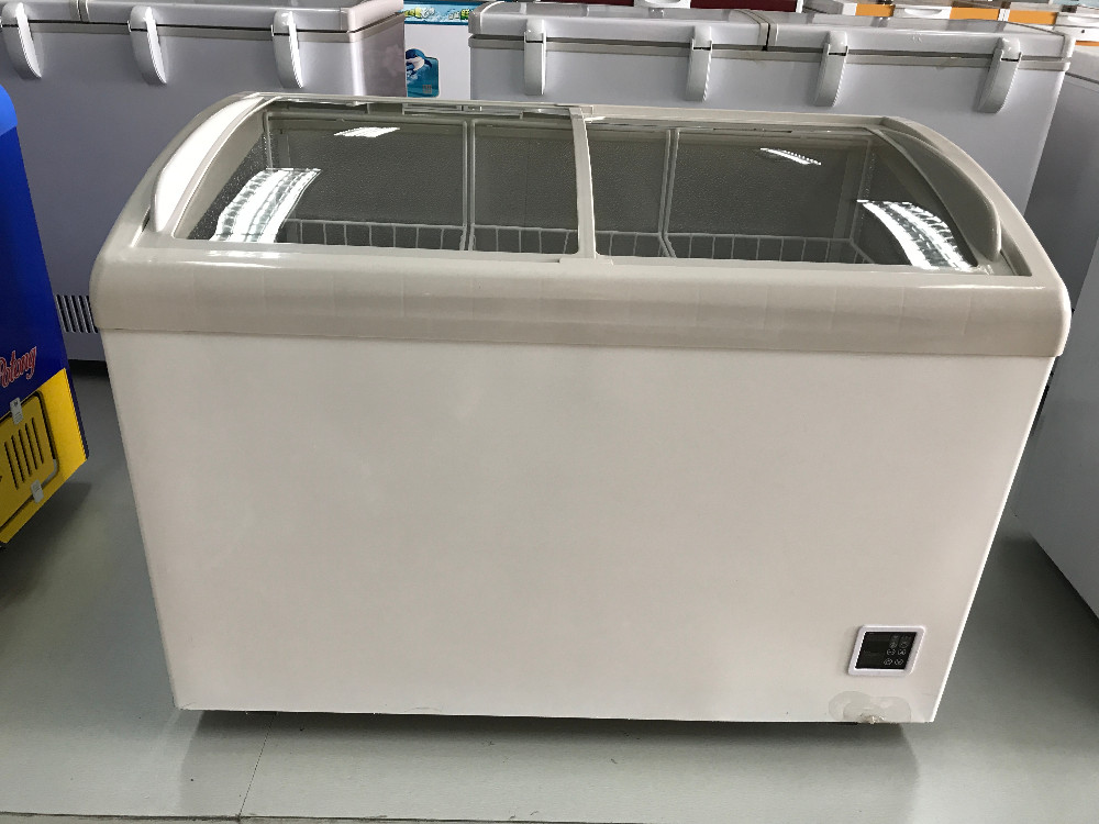 358L Glass Door Deep Chest Ice Cream Display Freezer