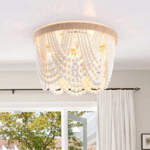 Quality White Small Flush Mount Boho Bohemia Wood Beaded Ceiling Lights(WH-CI-165) wholesale