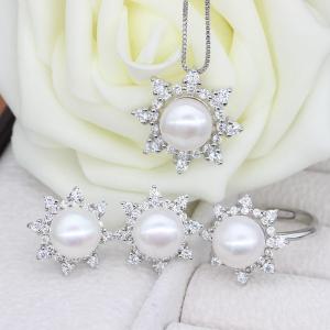 Quality Freshwater Pearl Jewelry Sets With Necklace Earring Ring wholesale