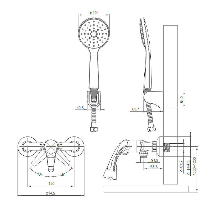 Hand Shower Bathroom Wall Hang ABS Chrome Handheld Handshower Sprayer Sanitary Ware