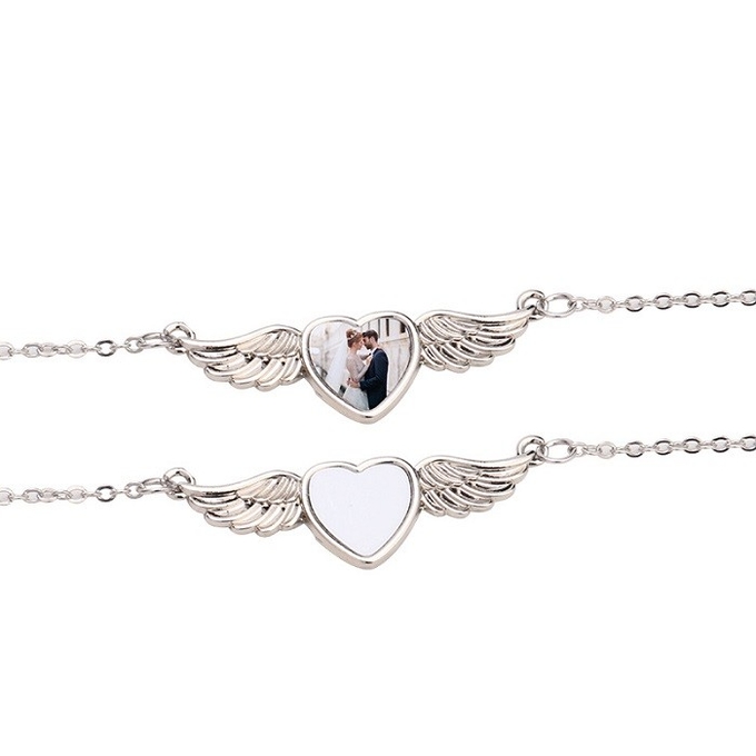 Personalized Sublimation Angel Wings Necklace Heart Shape Sublimation Necklace For Sublimation Printing