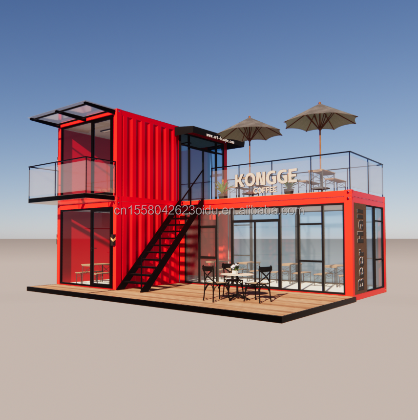 Aluminum Alloy Windows Luxury Commercial Prefab Construction House with Wall 50/75/100mm Wave Sandwich Panel