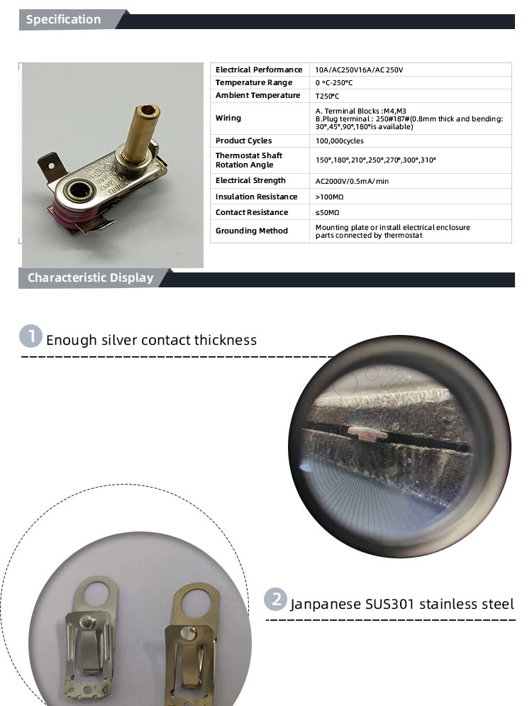 Iron Thermostat with Endurance Test Cycle 000 Times and 50-250 C Temperature Range